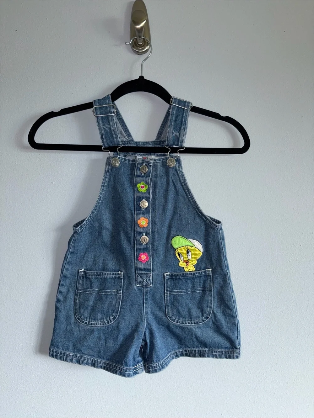 Warner Bros. Denim Shortalls with Tweety Patch - Blue